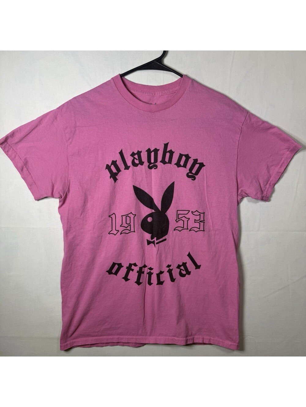 Playboy Official 1953 Bunny Logo Pink Graphic T-Shirt Short Sleeve Faded Medium
